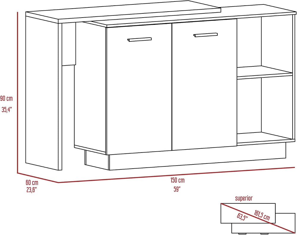 1-Drawer 3-Division Kitchen Island White with Particle Board | Modern kitchen...