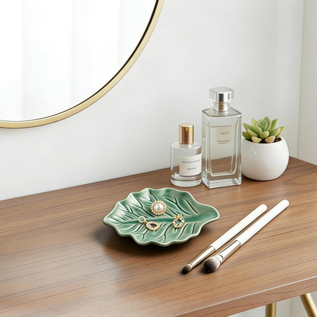 Reactive Glaze Leaf Ring Dish, Trinket Tray with Gift Box | Natural glaze variations make each piece unique, while the petite dish keeps rings, earrings, keys, and keepsakes visible