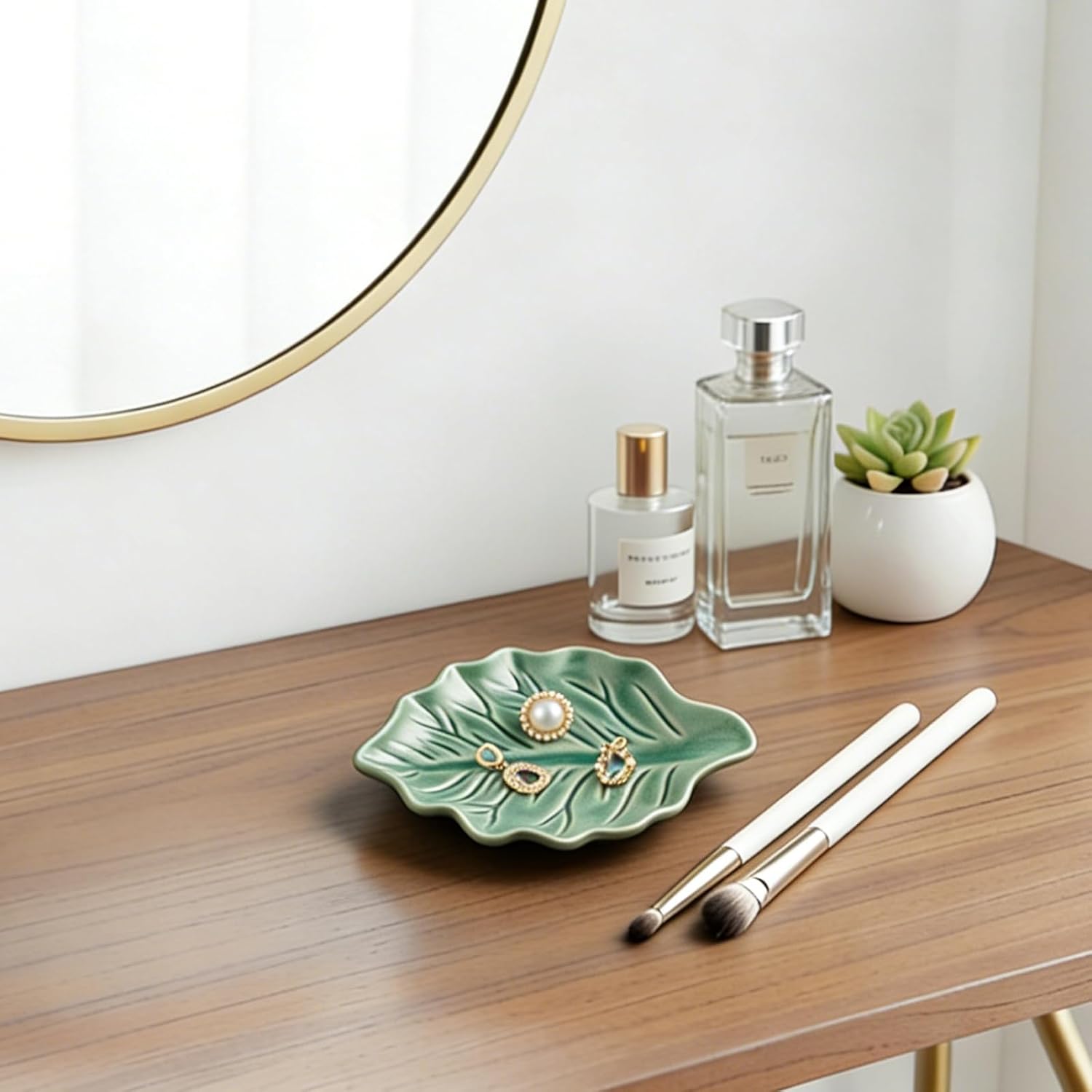Reactive Glaze Leaf Ring Dish, Trinket Tray with Gift Box | Natural glaze variations make each piece unique, while the petite dish keeps rings, earrings, keys, and keepsakes visible