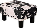 Adeco Small Cow Print Ottoman Foot Stool with Legs, Small Footstool, Fabric Seat with Thick Cushion, for Living Room, Bedroom, Entryway, 335 lb Weight Capacity
