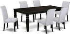 East West Furniture LGBA7-BLK-05 7 Piece Dining Room Table Set Consist of a Rectangle Kitchen Table with Butterfly Leaf and 6 Grey Linen Fabric Parson Dining Chairs, 42x84 Inch, Black