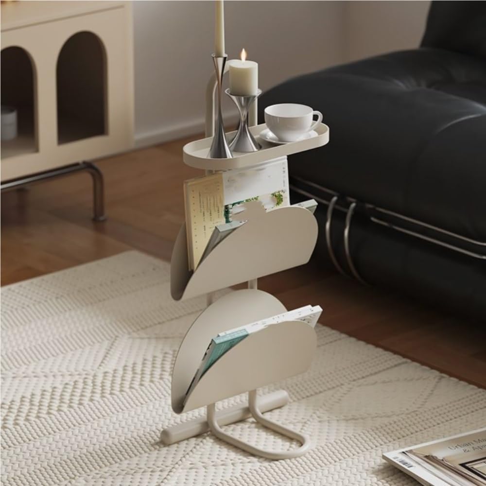 Creative Side Table, Metal Magazine Display Rack, Small Table with Storage, 3...