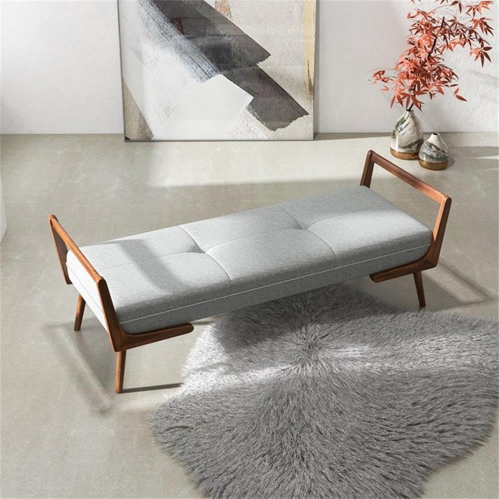Pemberly Row Mid Century Modern Rectangular Upholstered Bench, Gray Fabric Se...