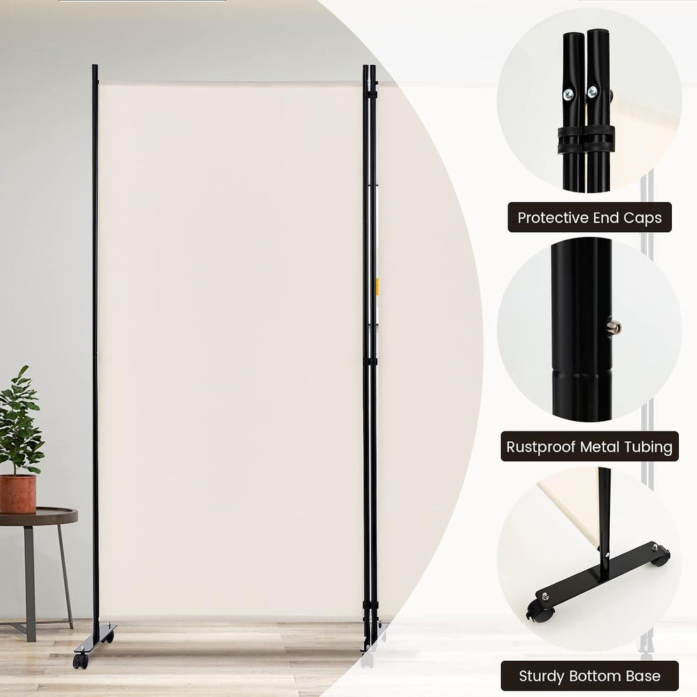 3 Panels Folding Privacy Screen, 6FT White Rolling Room Divider