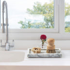 Natural Small Marble Vanity Tray, Luxury Stone Organizer for Bathroom & Kitchen | Holds Soap Dispenser, Jewelry, Perfume | Non-Resin, Non-Ceramic Décor