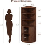 72" Tall Corner Bar Cabinet with LED Lights, Fluted Wine Bar Cabinet with Storage, Mid-century Modern Liquor Cabinets with Sliding Door & Wine Glass Holder, for Dining Room, Living Room Walnut