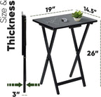 PJ Wood Conventional Solid and Sturdy Wood Construction Portable Folding TV Snack Tray Table Desk Serving Stand, Black (8-Piece Set)