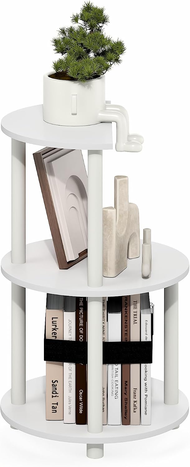 Furinno Turn-N-Tube Side Table, 3-Tier Round End Table, Half Round Top Panel ...