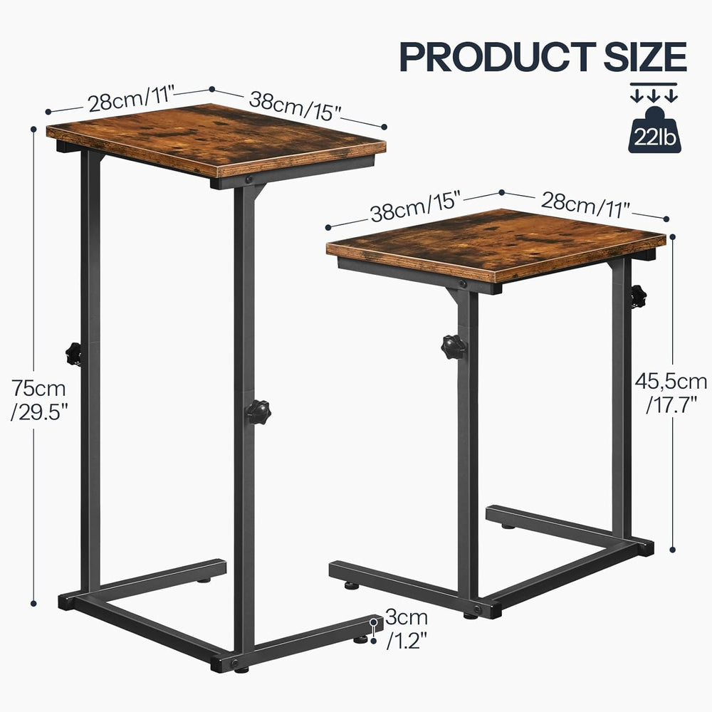 HOOBRO C Shaped End Table, Adjustable Height Sofa Side Table, Slide Under Cou...