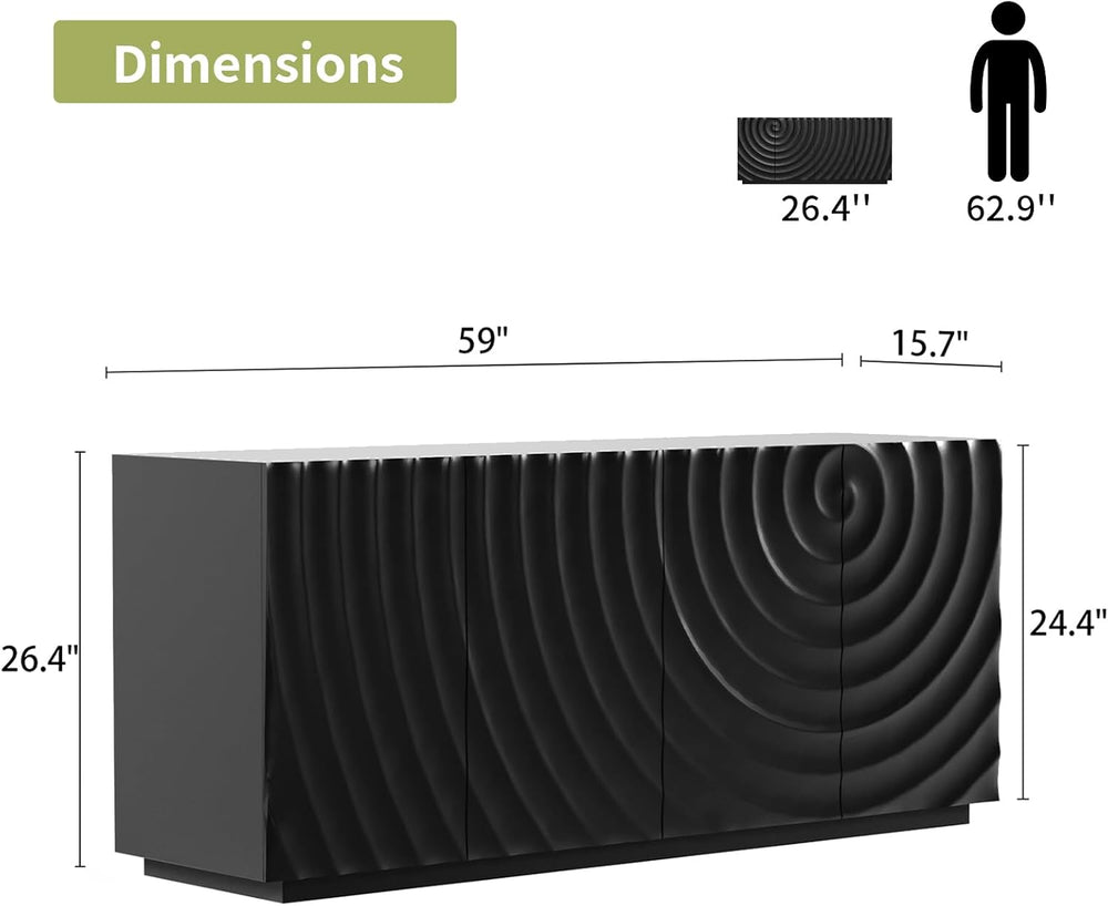 LKTART 59" Sideboard Buffet Cabinet with Storage, 4 Doors Modern Accent ...