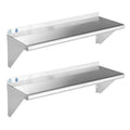 ROCKPOINT Stainless Steel Shelf 12 x 36 Inches 300lb, 2 Pack NSF Commercial Wall Mount Floating Shelving with Backsplash for Restaurant, Kitchen, Home and Hotel, Silver