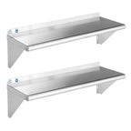 ROCKPOINT Stainless Steel Shelf 12 x 36 Inches 300lb, 2 Pack NSF Commercial Wall Mount Floating Shelving with Backsplash for Restaurant, Kitchen, Home and Hotel, Silver