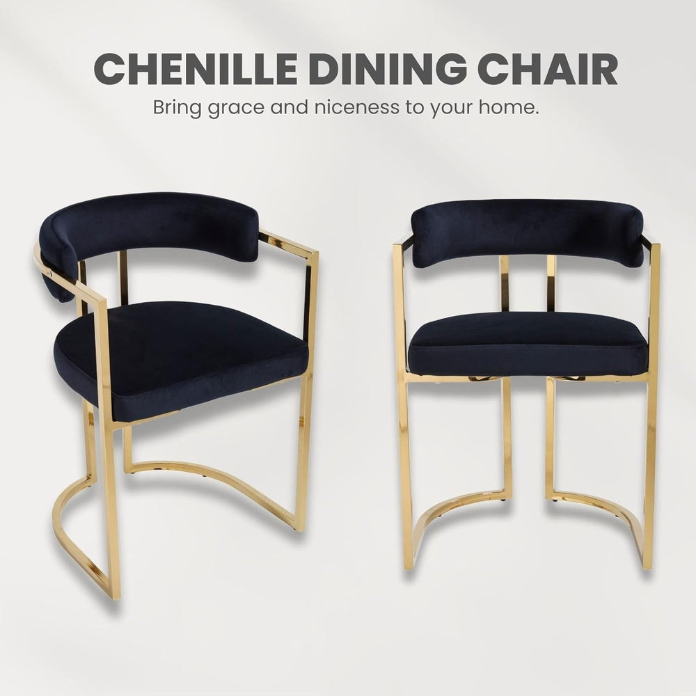 Black Velvet Upholstered Dining Chairs Set of 4, Modern Barrel Dining Chair w...