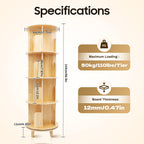 Wooden Rotating Bookshelf 360 Display Floor Standing Bookcase Storage Rack for Kids&Adults Multi-Functional Bookshelf Organizer (4-Tier)