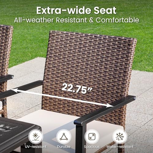 PHI VILLA 7 Piece Patio Dining Set, 64” Wood-Like Table, Rattan Chairs