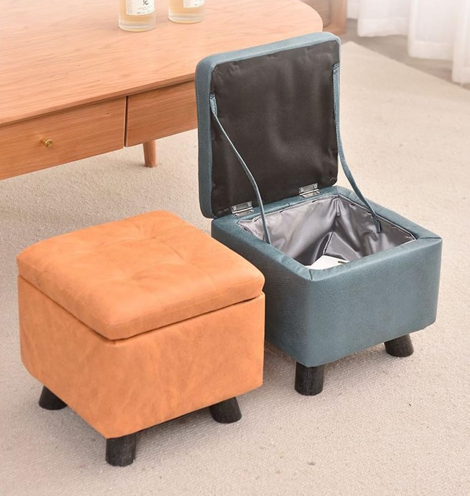 Premium Storage Ottoman Upholstered Square Foot Rest Stool with Sturdy Wood L...