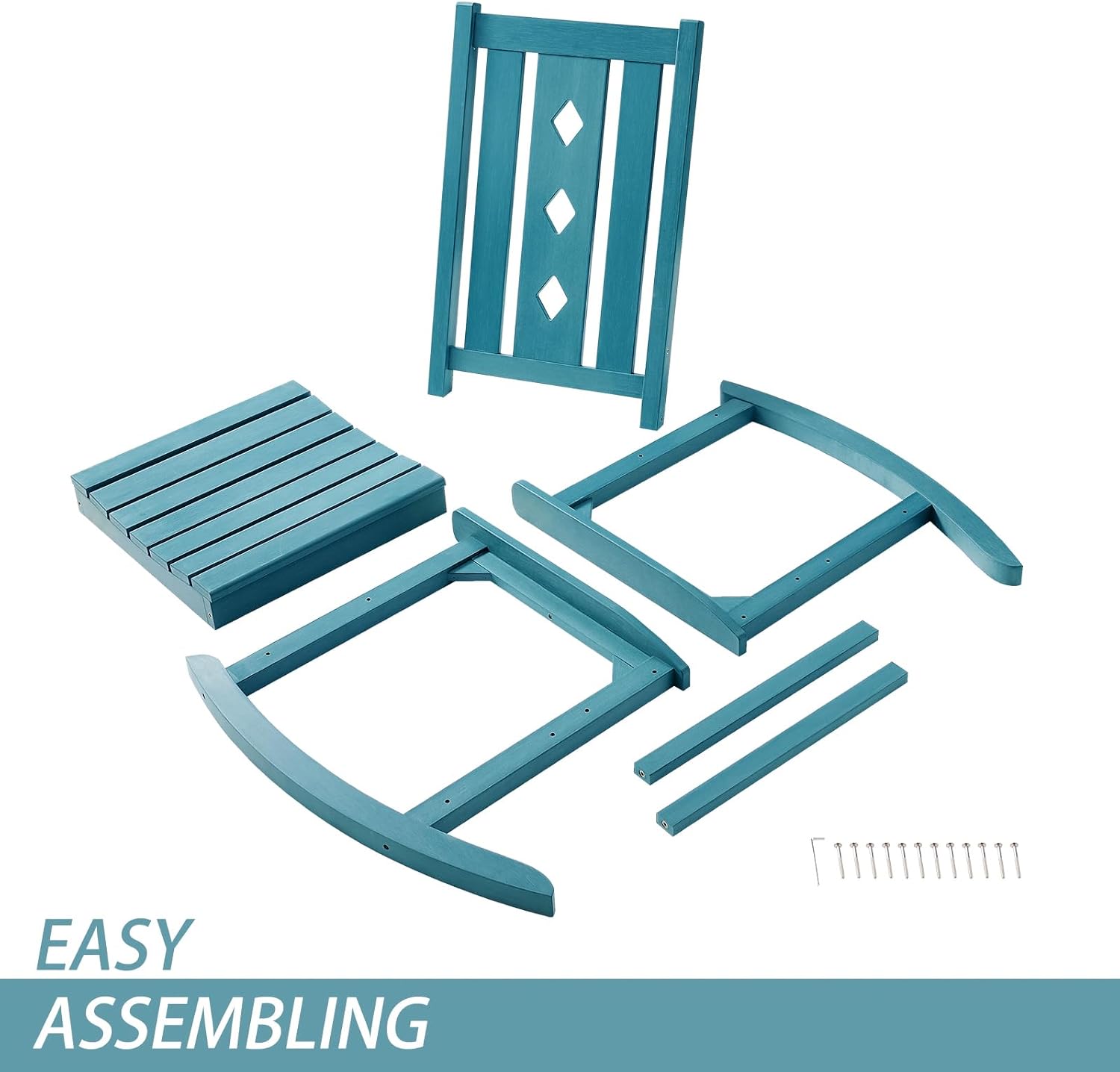 Oversized Outdoor Rocking Chair, Porch Rocker with High Back - Blue | All Weather Resistant rocking chair for Lawn Garden, HDPE Patio Rocker with 350lbs Weight Capacity