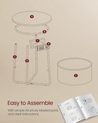 VASAGLE LILEA Collection - Side Table with Charging Station, Round End Table with Fabric Basket, Nightstand with USB Ports, for Living Room, Bedroom, Modern, Matte White and Camel Brown ULET228W01