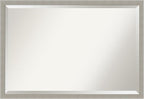 Amanti Art Grey Wall Mirror 26x38 Woodgrain Stripe Grey Rectangle Bathroom Mirror for Wall Decor Living Room, Large Casual Wood Frame, Hangs Horizonally and Vertically, Bathroom Decor, Beveled Edge