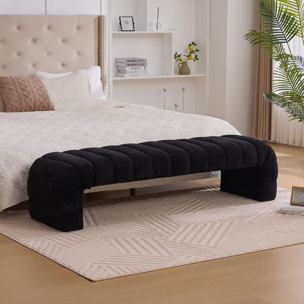 Modern Armless Bed Bench - Channel Tufted Chenille Upholstered, Multi-Use as ...