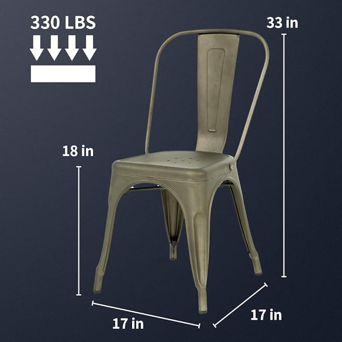 FDW Metal Chair Dining Chair Set of 4 Patio Chair Home Kitchen Chair 18 Inch ...