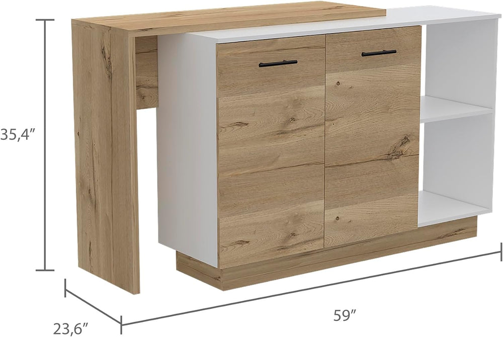1-Drawer 3-Division Kitchen Island White with Particle Board | Modern kitchen...