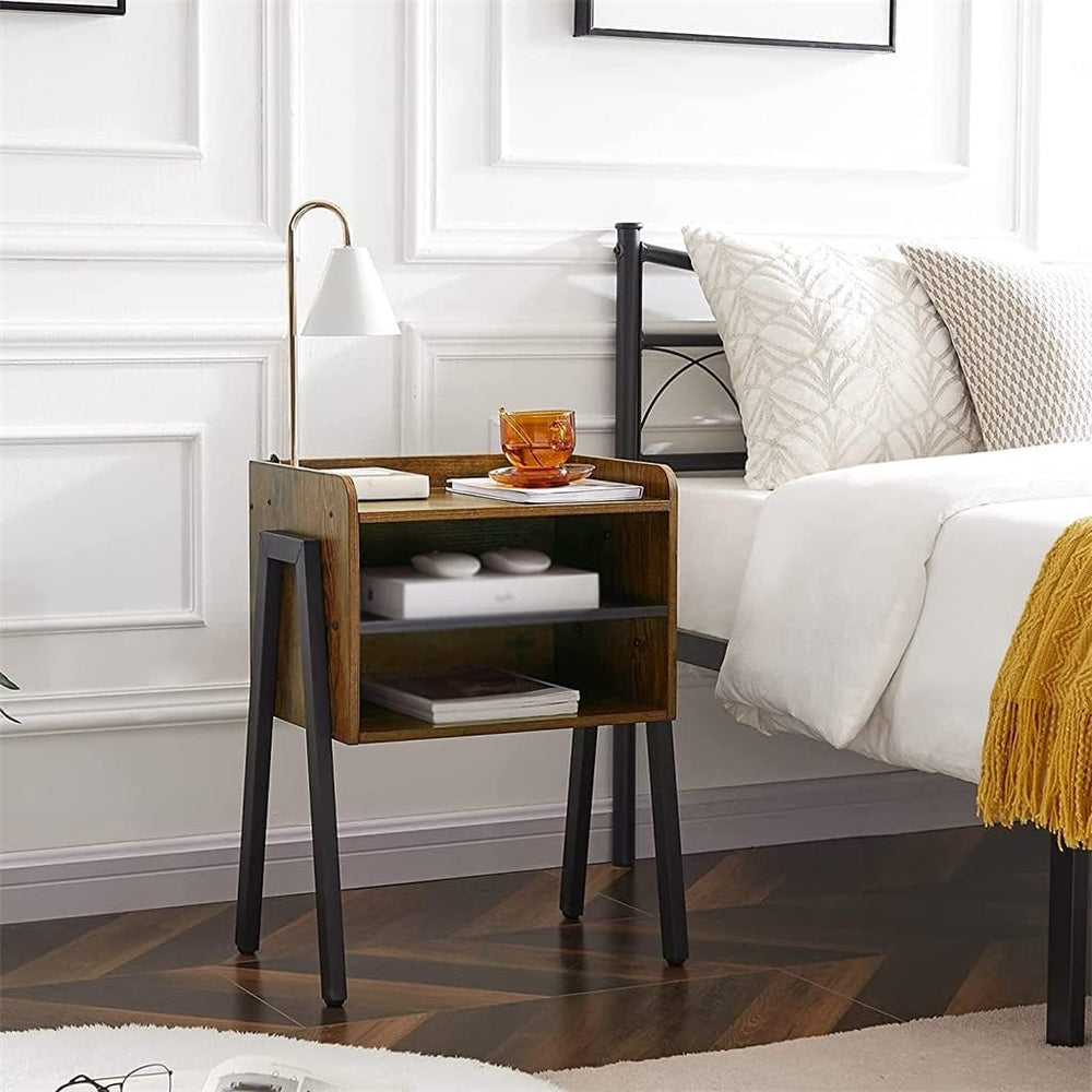 Bedside Table Furniture with 2 Tiers Open Storage Compartment for Bedroom Liv...