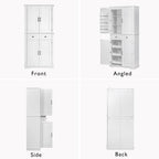 Kitchen Tall Pantry with 3 Pull Out Cabinet Organizers, Farmhouse Freestanding Storage Cabinet with 6 Door Shelves and 2 Drawers for Kitchen, Dining Room (White)