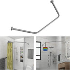 Corner Shower Curtain Rod Adjustable Stainless Steel Diamond Shaped Rack Drill Free Install for Bathroom, Bathtub, Clothing Store (Diamond Shaped, Both Sides: 17"-25.6",Middle:20"-26)