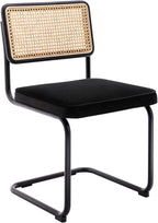 Zesthouse Natural Rattan Dining Chairs Set of 2, Modern Dining Room Chairs with Solid Wood Back for Kitchen Living Room, Mid Century Breuer Design Inspired, Upholstered Velvet Fabric, Black