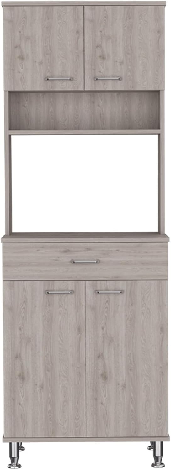 Della 60 Kitchen Pantry with Countertop, Closed & Open Storage -Light Gray