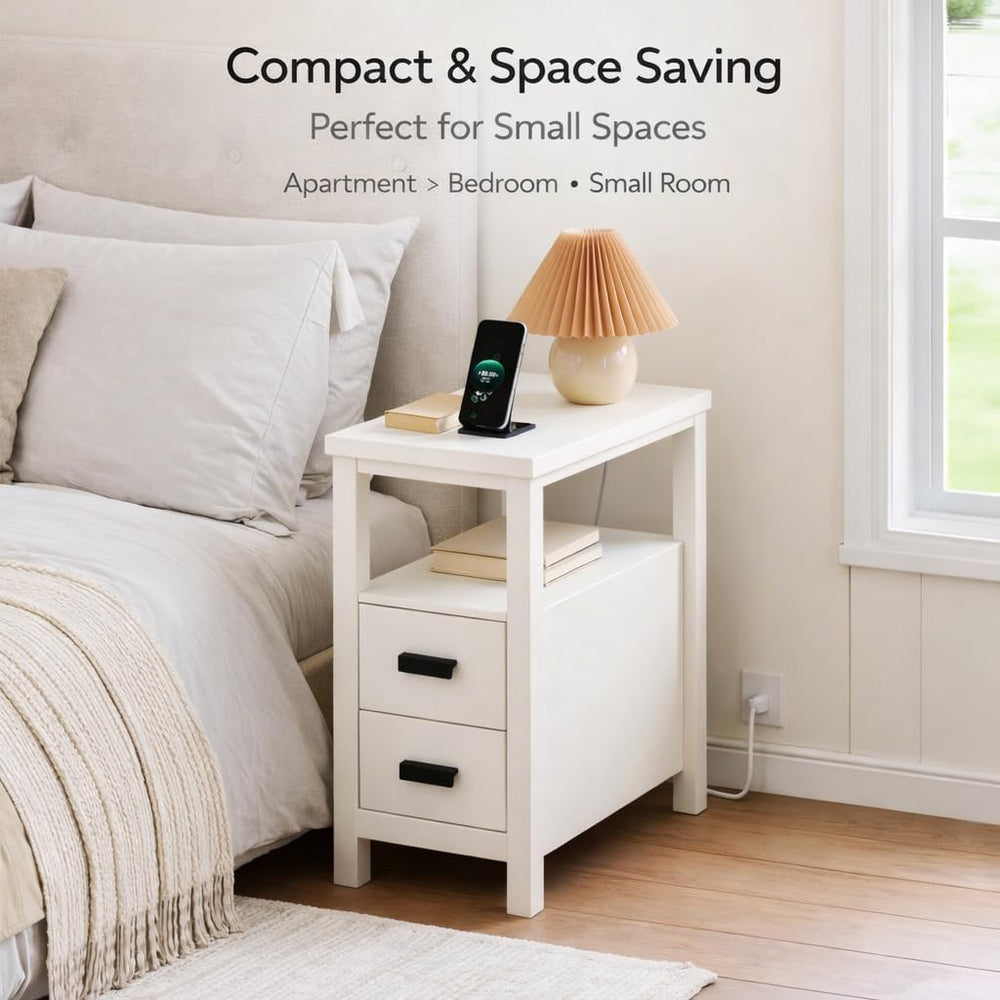 End Table with Charging Station, Nightstand with USB Ports & Outlets, Woo...
