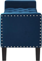 24KF Velvet Modern Upholstered Tufted Button Storage Bench with Arms for Bedroom,Entryway Living Room Soft Padded Seat-Navy