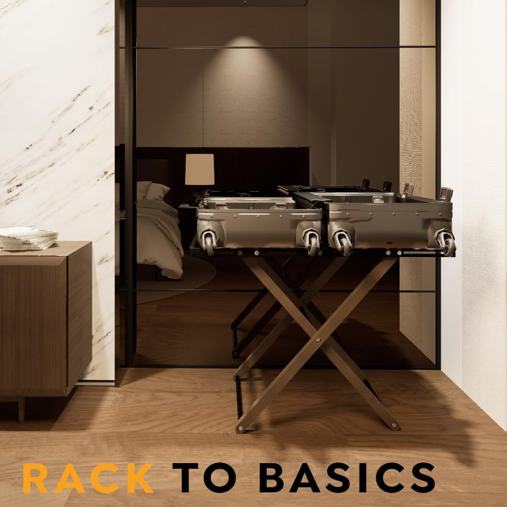 Luxury Expandable Luggage Rack for All Suitcase Sizes, Folding Stand Essential for Hotels, AirBnB, Guest Room; Extends 35” Inches, Holds up to 170 lbs, Durable Steel & Solid Wood, NO Assembly Required