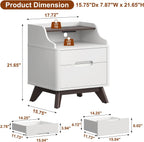 Nightstand with Charging Station, 21" Tall Nightstand w/2 Storage Drawers, Wood Night Stand with Hidden Handle, 17'' Wide Modern Bedside Table for Bedroom, White