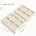 DesignSter Small Jewelry Tray-Ring Organizer 2PCS Premium Velvet Rings Earrings Display Tray Storage Insert Holder for Jewelry Box, Drawer, Dresser (6 Grids, Beige)