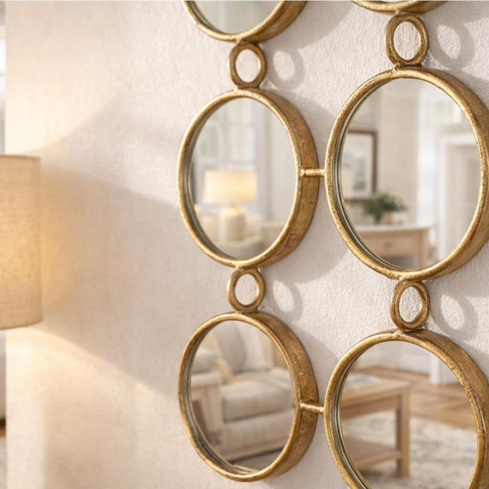 Gold Multi Mirror Wall Decor, 24 Mini Mirrors, 40.5 x 14.5 in