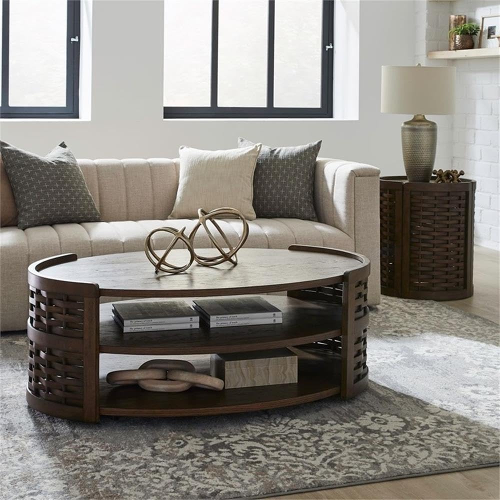 Pemberly Row 3 Piece Living Room Table Set, Rubberwood and Oak Veneer, Coffee...
