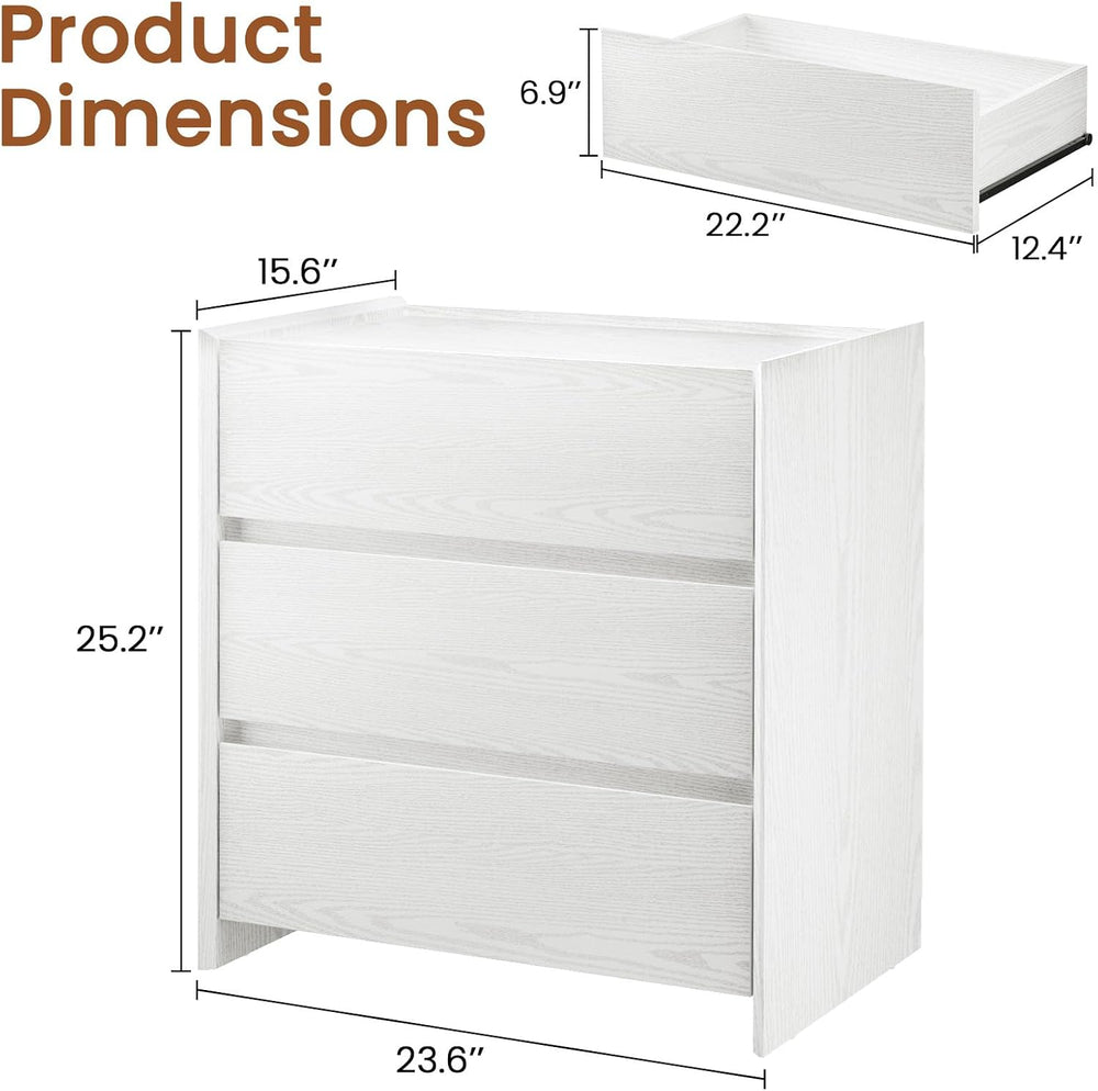 End Table with 3 Drawers,Bedside Table with Large Storage Cabinet, Modern Nig...