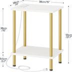 HOOBRO Side Table with Charging Station, End Table with USB Port and Outlet, Nightstand with 2-Layer Storage Shelves for Small Spaces, Living Room, Bedroom, Stable Frame, White and Gold DW09UBZ01