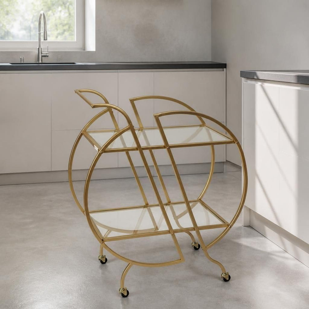 Multi-Purpose Round Rolling Serving Bar Cart with Lockable Caster Wheels, 2 M...