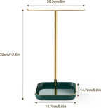 Jewelry Holder Stand with Ceramic Base: 12" Tall Necklace Organizer Rack, Tree Design Display Storage for Necklaces, Bracelets, Rings, Earrings, Aesthetic Room Décor for Girls and Women, Green