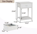 Furologee White Nightstands Set of 2, End Table with Fabric Drawer, Small Side Table for Small Spaces, 2 Tiers Storage Shelves End Table, Bedside Table for Living Room, Bedroom, Dorm