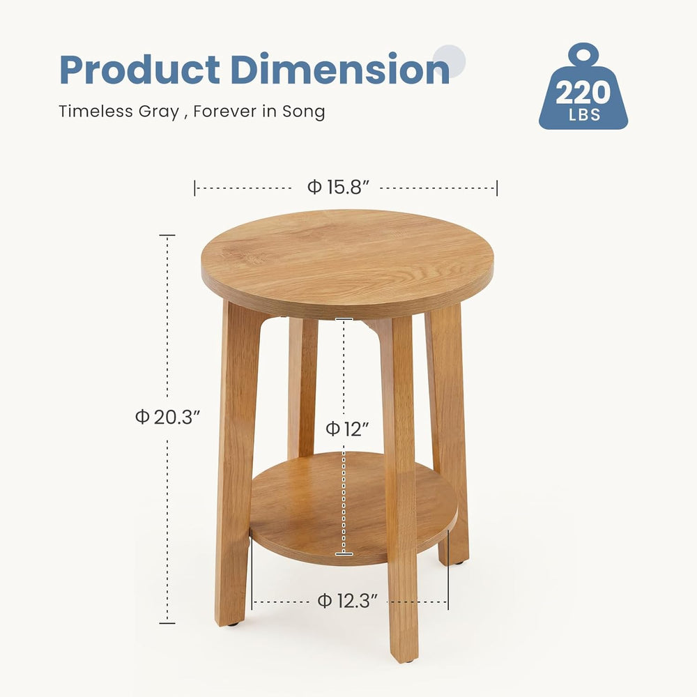 DUMOS Small Round Side Tables for Small Spaces, 2-Tier Boho End Table with St...
