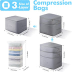 Comforter Storage Bag-Ultra Space Saving Large Self Compression Organizer for Comforters and Blanket,3-Layer Zipper Self-Compressing Organizer for Storage Bedding. (Gray, 2 Pack)