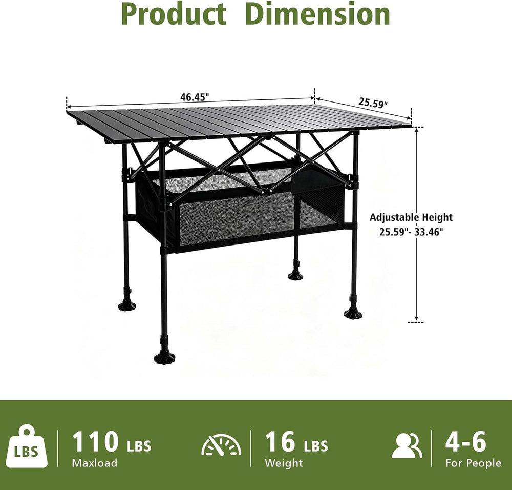 Damei century Large Folding Camping Table, 46.45×25.6in, Adjustable Height