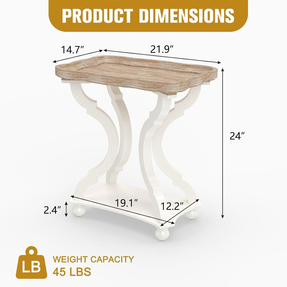 Farmhouse End Table, 24" H Rustic Side Table with Storage Shelf, French ...