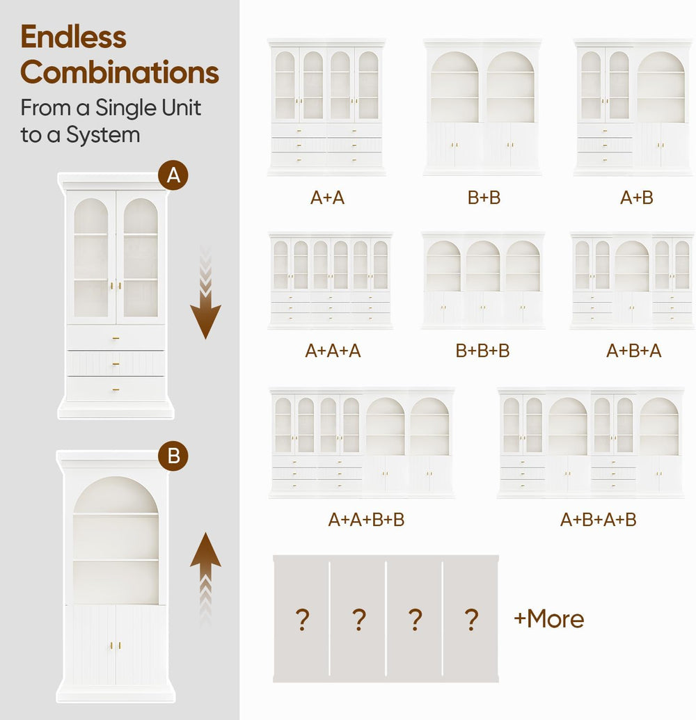 71" Arched Kitchen Modern Pantry Storage Cabinet, Tall Display Cabinet f...