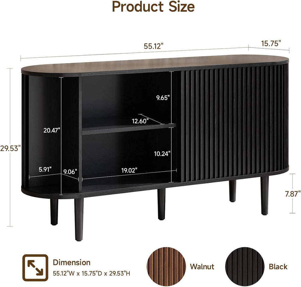 ONBRILL 55" Buffet Sideboard Cabinet with Sliding Doors, Mid-Century Mod...
