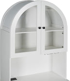 75" Tall Arched Kitchen Pantry Cabinet with Charging Station, Farmhouse Hutch Storage Cabinet with 5-Tier Shelves and 2 Drawers, Home Bar White Cupboard for Kitchen, Dining Room, Living Room(White)